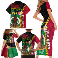 Vanuatu Nakamal and Plumeria Flowers Family Matching Short Sleeve Bodycon Dress and Hawaiian Shirt Polynesian Pattern LT03 - Polynesian Pride