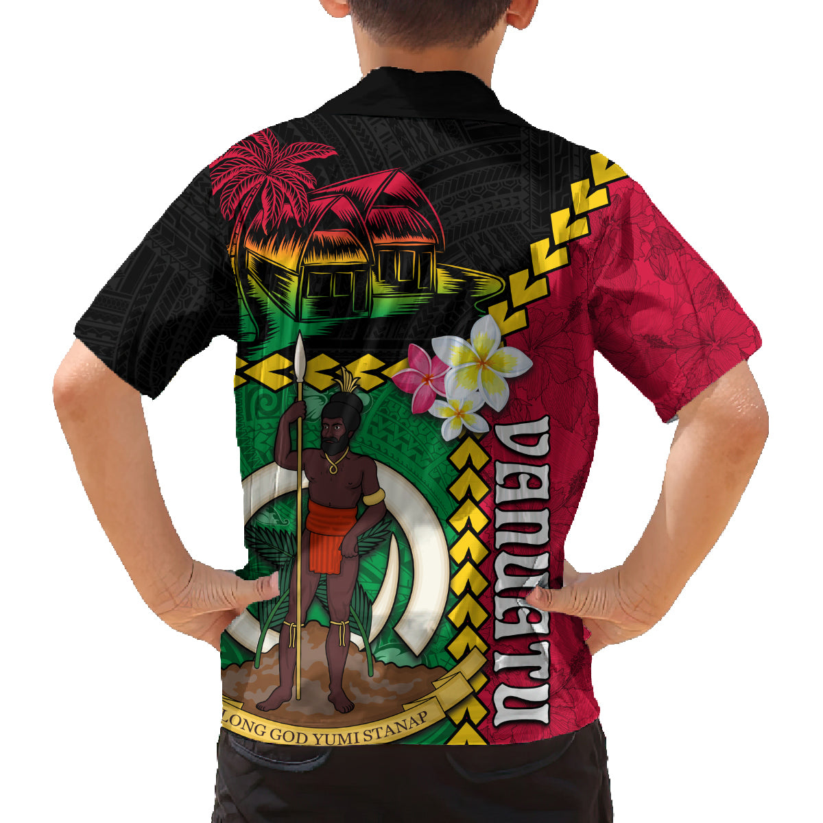 Vanuatu Nakamal and Plumeria Flowers Family Matching Tank Maxi Dress and Hawaiian Shirt Polynesian Pattern LT03 - Polynesian Pride
