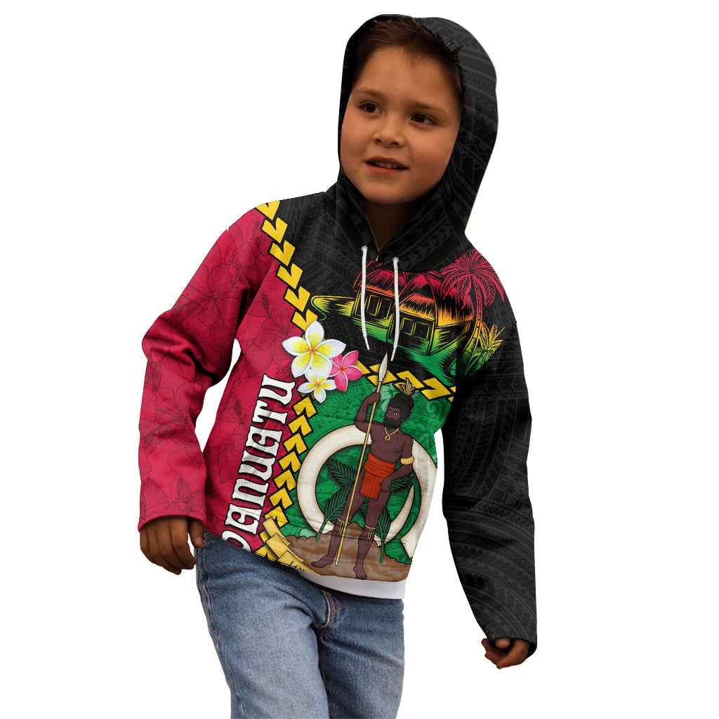 Vanuatu Nakamal and Plumeria Flowers Kid Hoodie Polynesian Pattern LT03 - Polynesian Pride