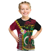 Vanuatu Nakamal and Plumeria Flowers Kid T Shirt Polynesian Pattern LT03 Black - Polynesian Pride