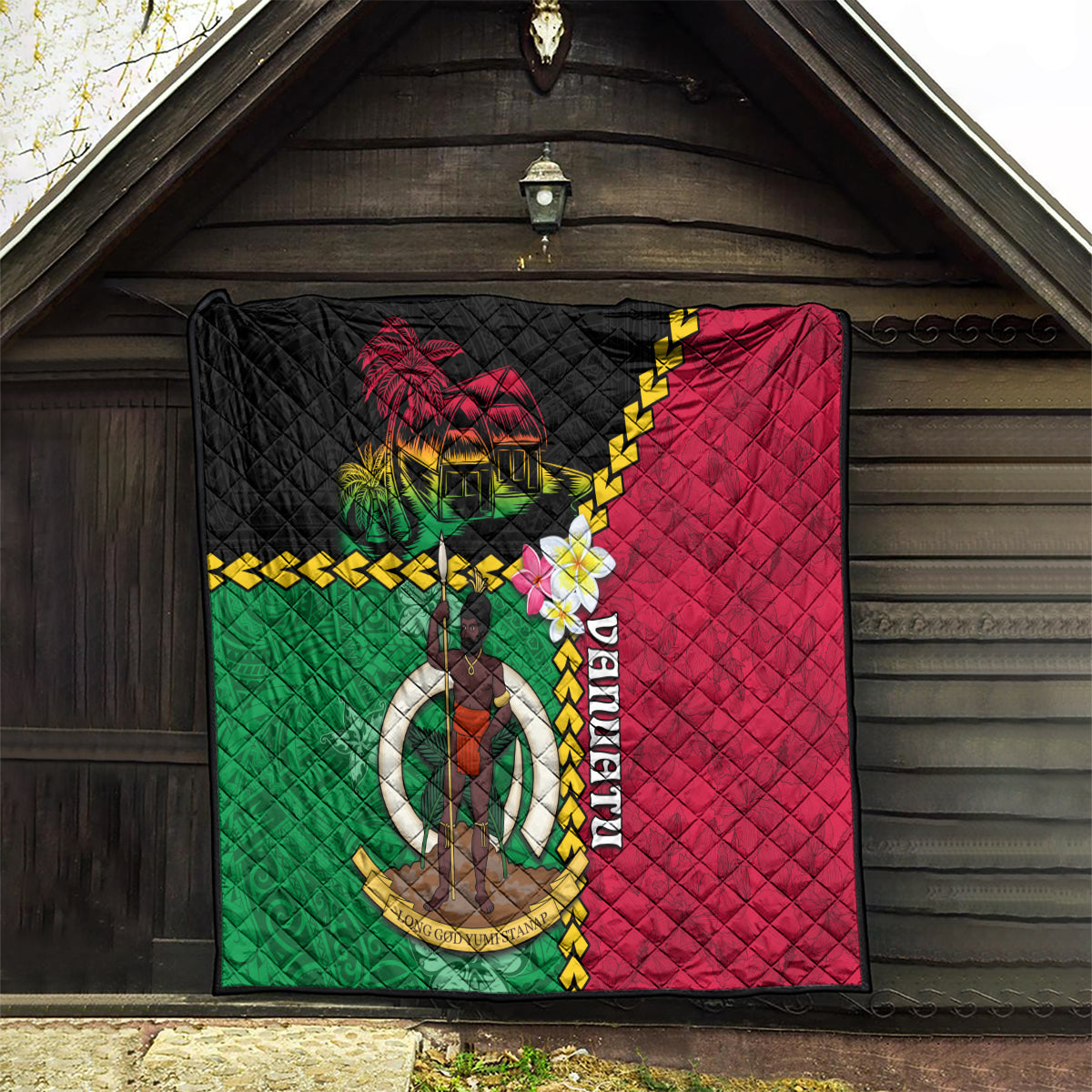 Vanuatu Nakamal and Plumeria Flowers Quilt Polynesian Pattern LT03 - Polynesian Pride