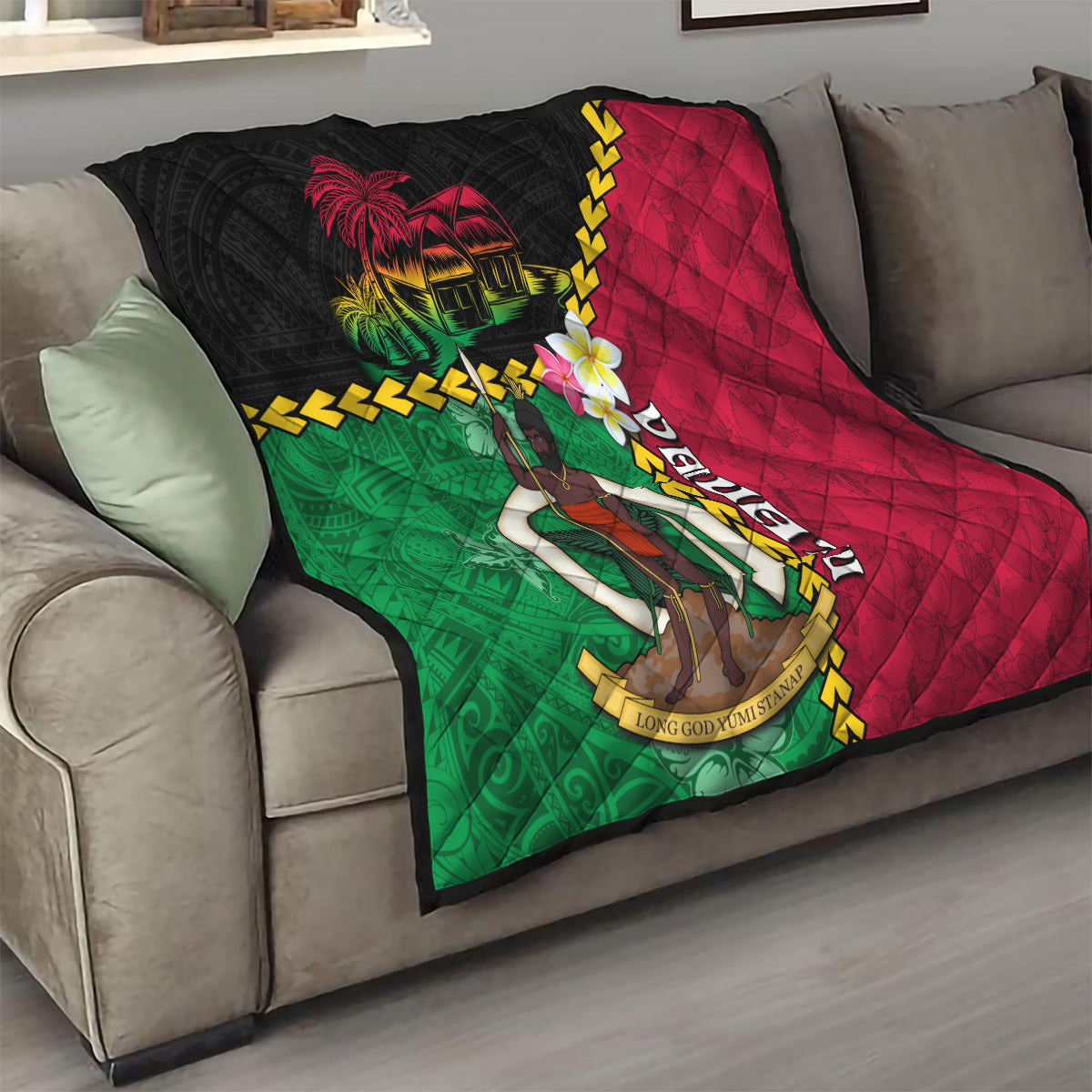 Vanuatu Nakamal and Plumeria Flowers Quilt Polynesian Pattern LT03 - Polynesian Pride