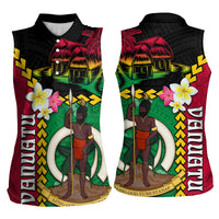 Vanuatu Nakamal and Plumeria Flowers Women Sleeveless Polo Shirt Polynesian Pattern LT03 - Polynesian Pride