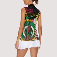 Vanuatu Nakamal and Plumeria Flowers Women Sleeveless Polo Shirt Polynesian Pattern LT03 - Polynesian Pride