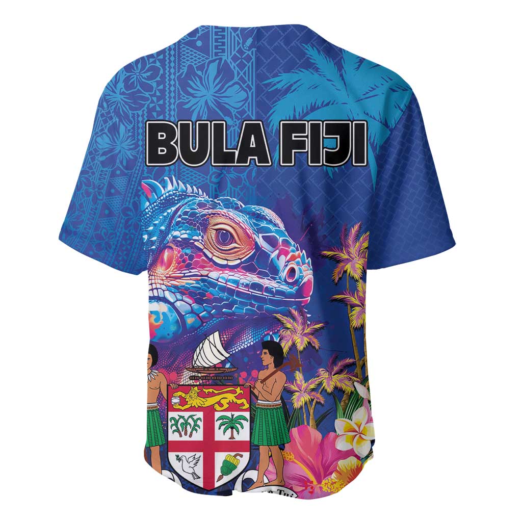 Fiji Bula Baseball Jersey Tropical Plants with Palm Tree and Iguana Colorful LT03 - Polynesian Pride
