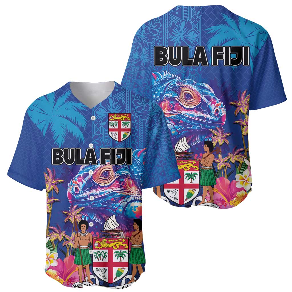 Fiji Bula Baseball Jersey Tropical Plants with Palm Tree and Iguana Colorful LT03 - Polynesian Pride