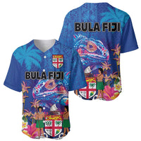 Fiji Bula Baseball Jersey Tropical Plants with Palm Tree and Iguana Colorful LT03 - Polynesian Pride