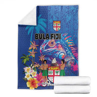Fiji Bula Blanket Tropical Plants with Palm Tree and Iguana Colorful
