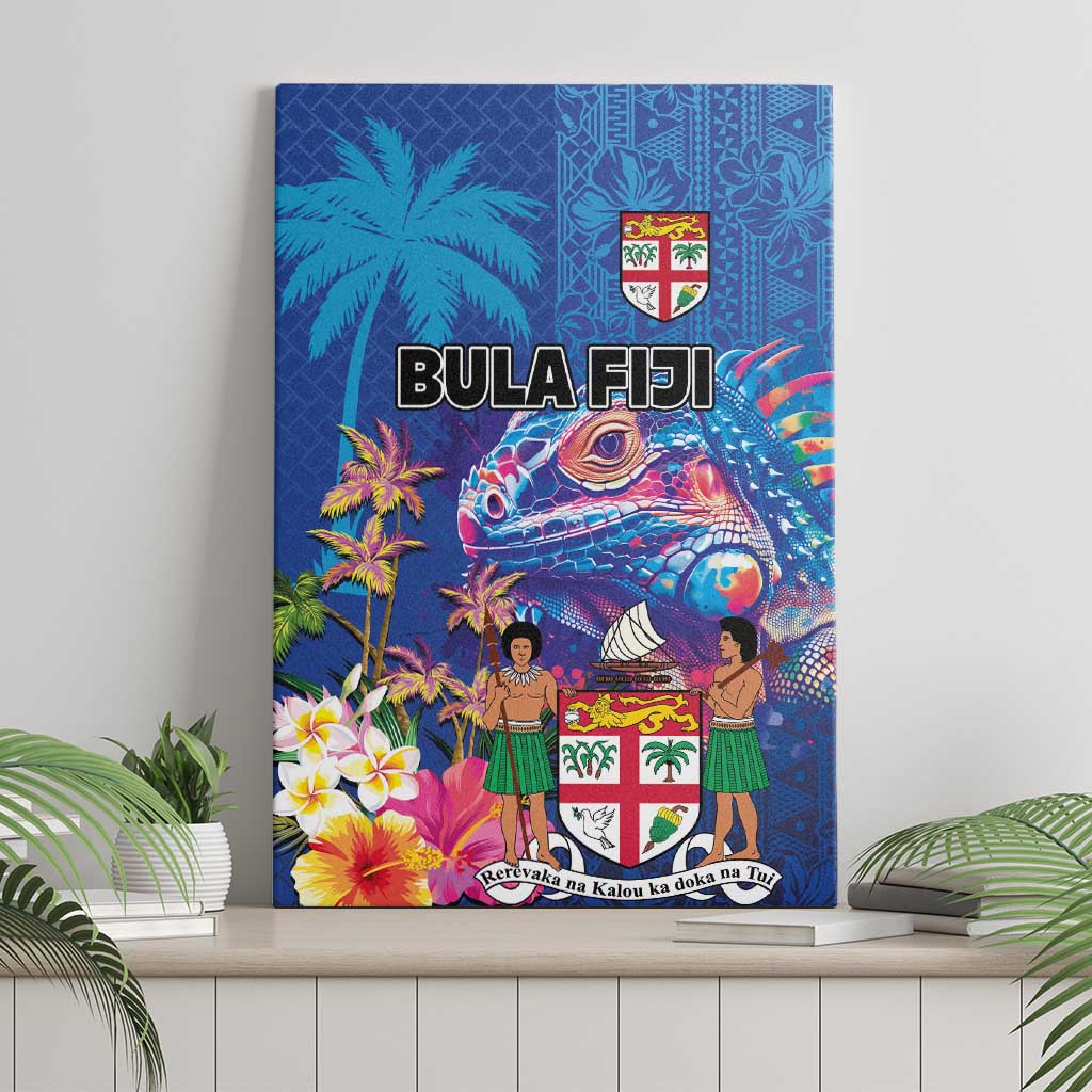 Fiji Bula Canvas Wall Art Tropical Plants with Palm Tree and Iguana Colorful