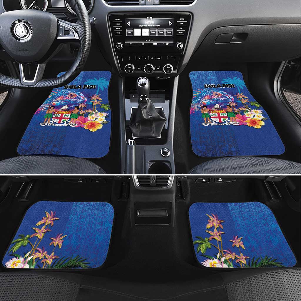 Fiji Bula Car Mats Tropical Plants with Palm Tree and Iguana Colorful LT03 Set 4pcs Blue - Polynesian Pride