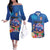 Fiji Bula Couples Matching Off The Shoulder Long Sleeve Dress and Hawaiian Shirt Tropical Plants with Palm Tree and Iguana Colorful