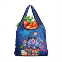 Fiji Bula Grocery Bag Tropical Plants with Palm Tree and Iguana Colorful LT03 1-pack One Size Blue - Polynesian Pride