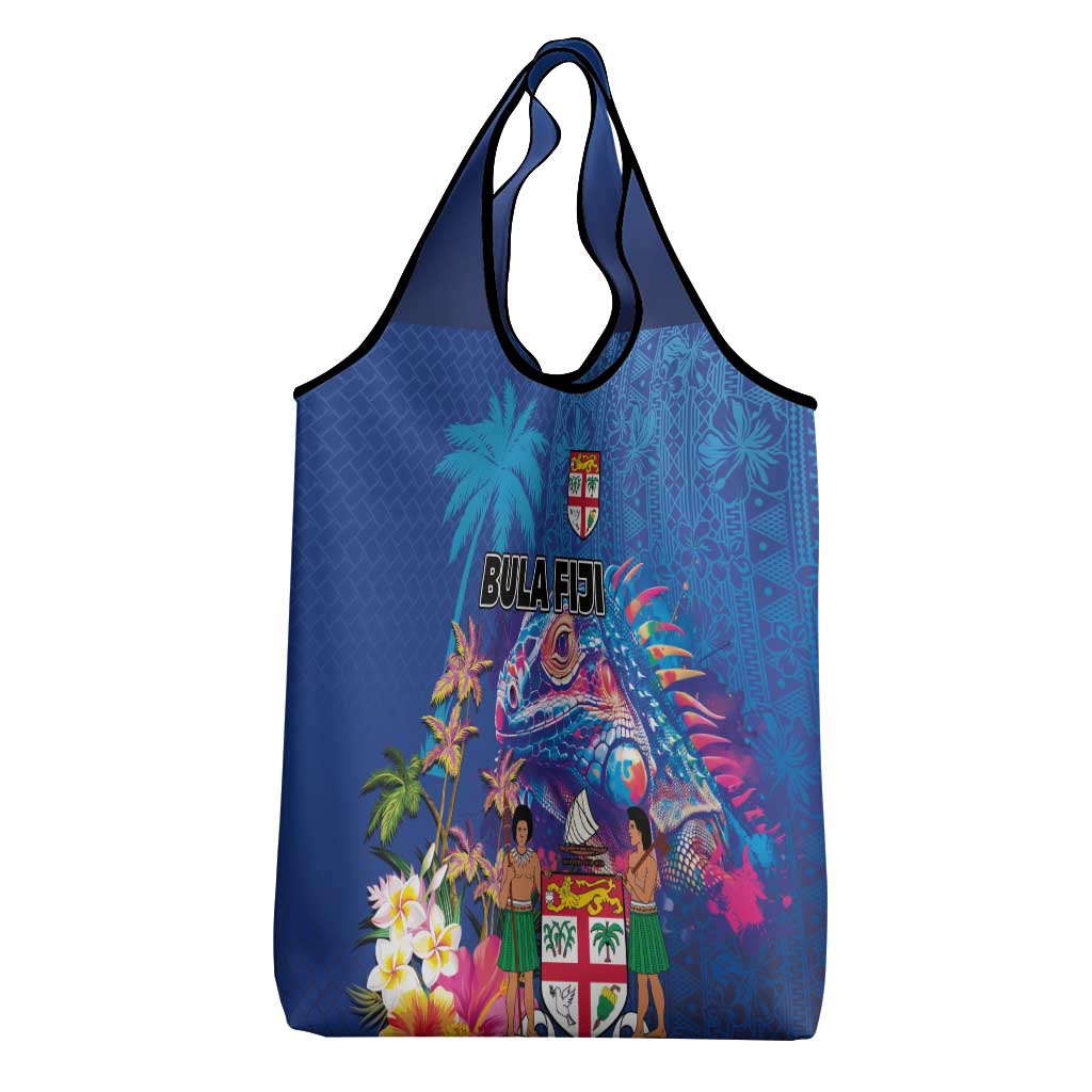 Fiji Bula Grocery Bag Tropical Plants with Palm Tree and Iguana Colorful LT03 - Polynesian Pride