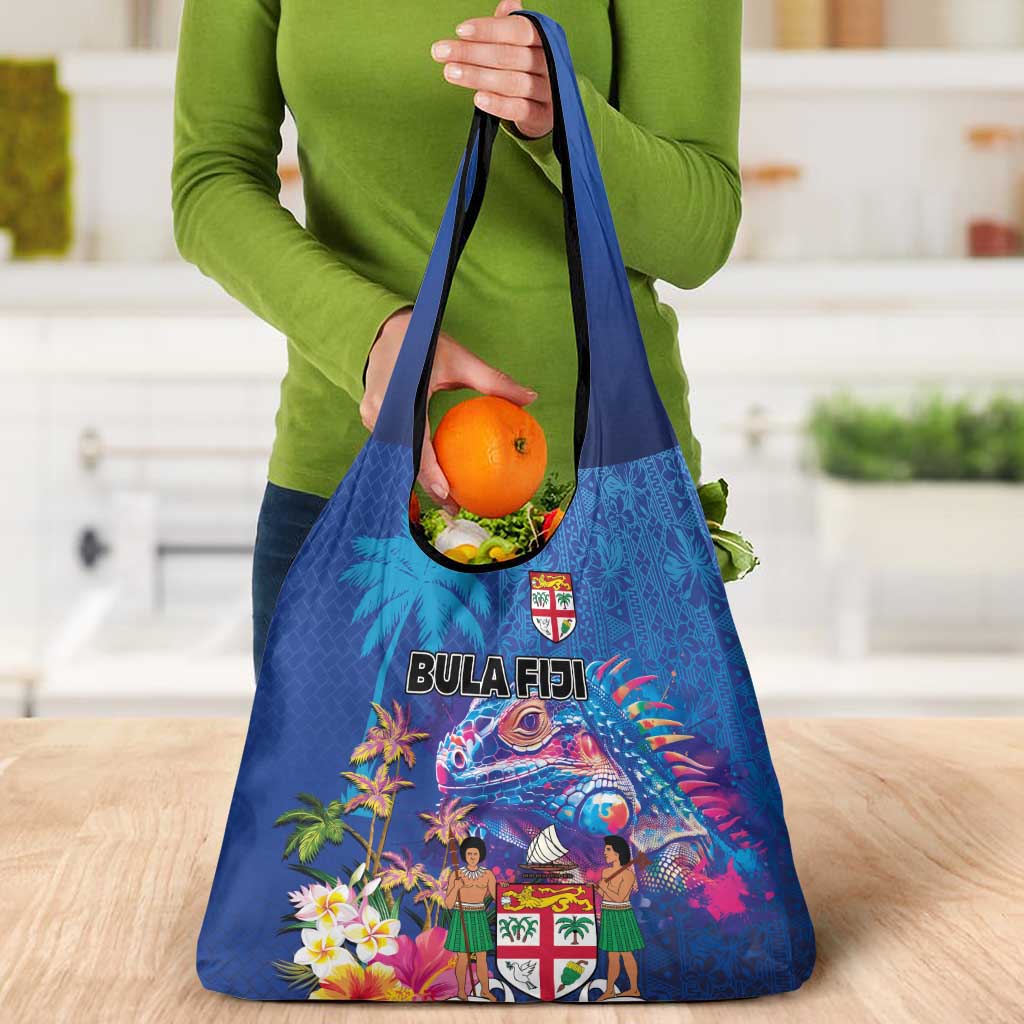 Fiji Bula Grocery Bag Tropical Plants with Palm Tree and Iguana Colorful LT03 - Polynesian Pride