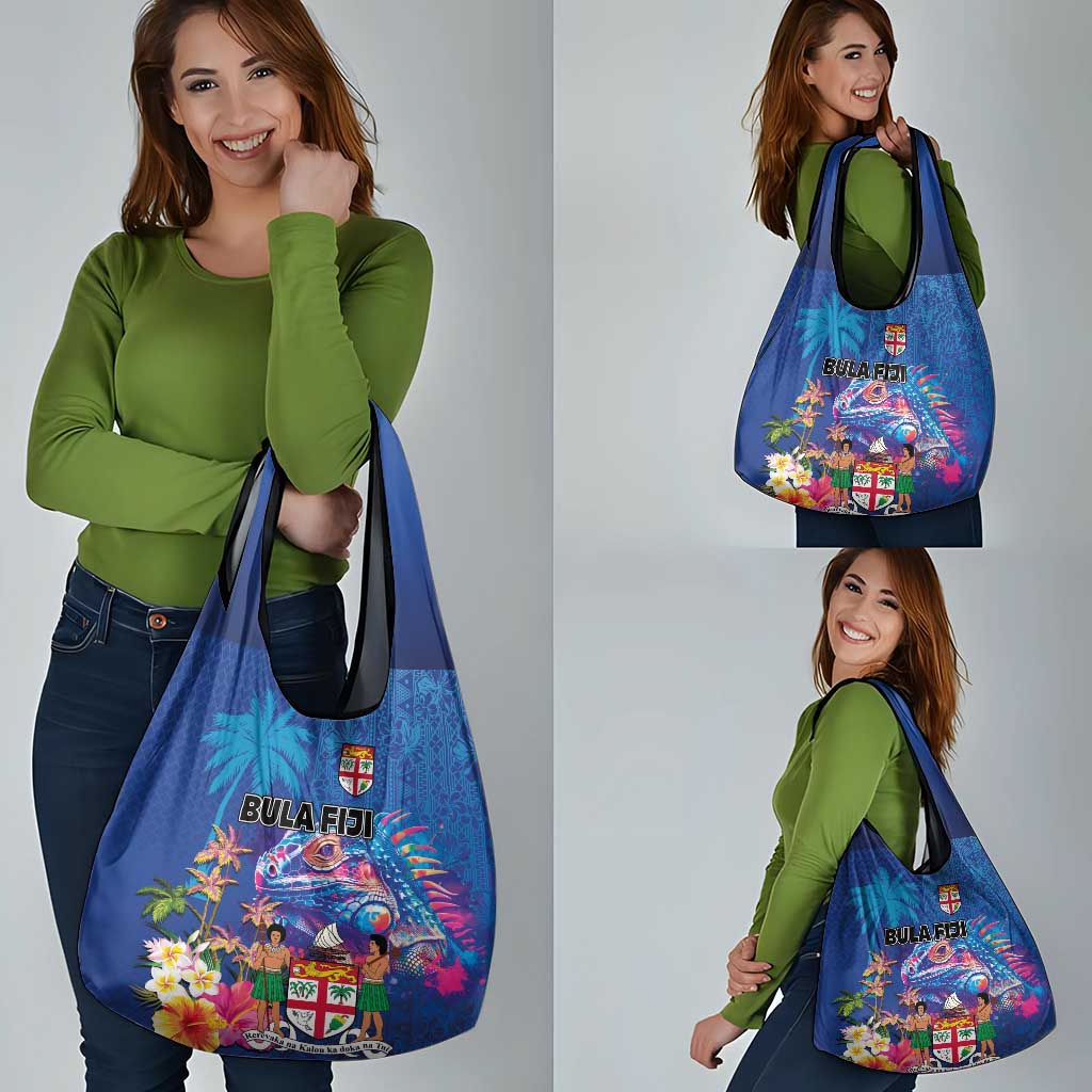 Fiji Bula Grocery Bag Tropical Plants with Palm Tree and Iguana Colorful LT03 - Polynesian Pride
