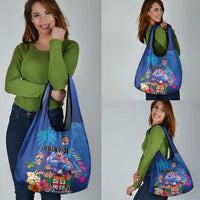 Fiji Bula Grocery Bag Tropical Plants with Palm Tree and Iguana Colorful LT03 - Polynesian Pride