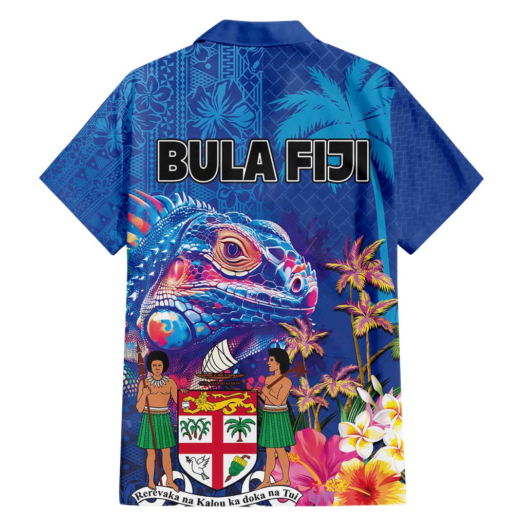 Fiji Bula Hawaiian Shirt Tropical Plants with Palm Tree and Iguana Colorful