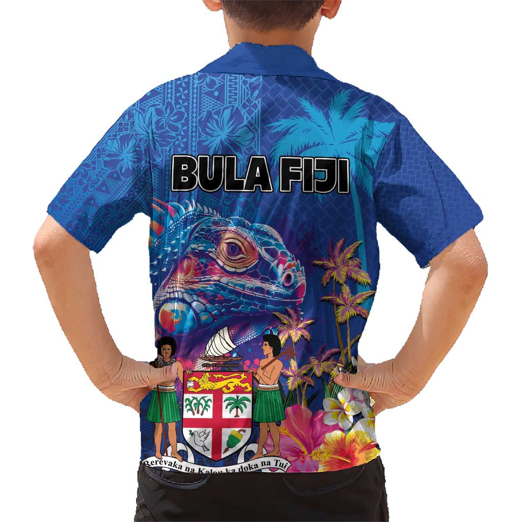Fiji Bula Hawaiian Shirt Tropical Plants with Palm Tree and Iguana Colorful
