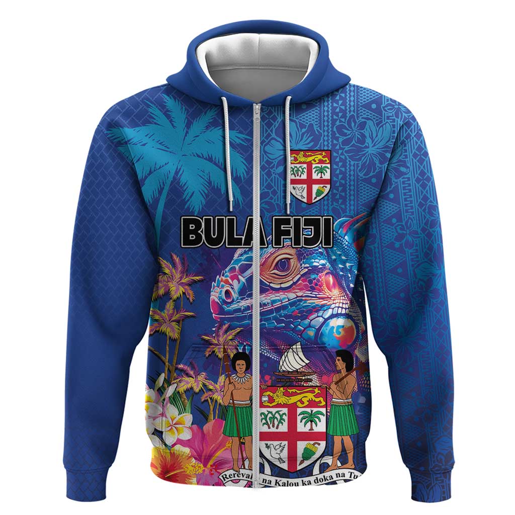 Fiji Bula Hoodie Tropical Plants with Palm Tree and Iguana Colorful
