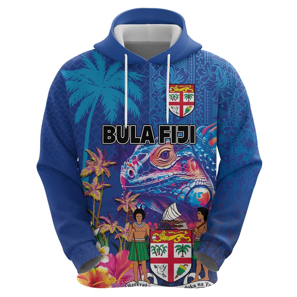 Fiji Bula Hoodie Tropical Plants with Palm Tree and Iguana Colorful