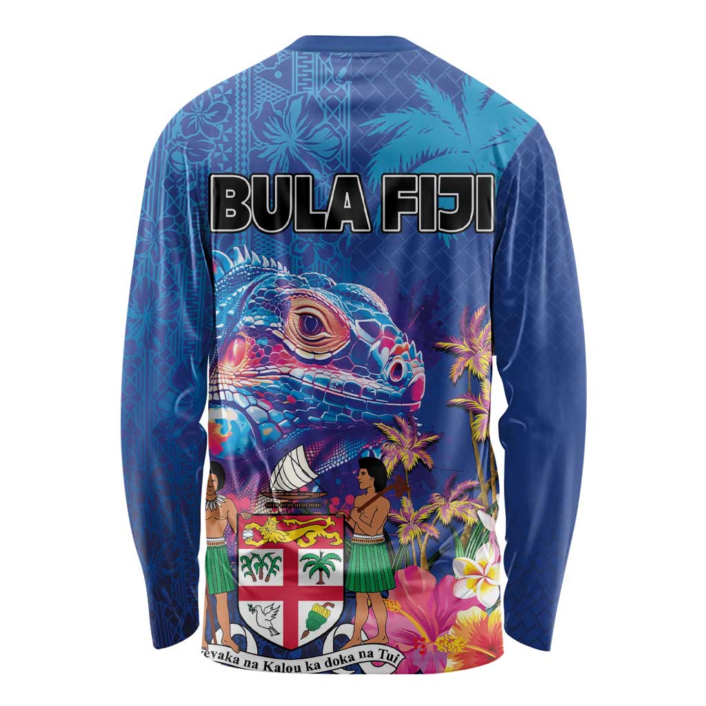 Fiji Bula Long Sleeve Shirt Tropical Plants with Palm Tree and Iguana Colorful