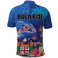 Fiji Bula Polo Shirt Tropical Plants with Palm Tree and Iguana Colorful