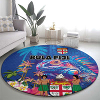 Fiji Bula Round Carpet Tropical Plants with Palm Tree and Iguana Colorful
