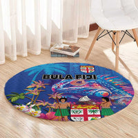 Fiji Bula Round Carpet Tropical Plants with Palm Tree and Iguana Colorful