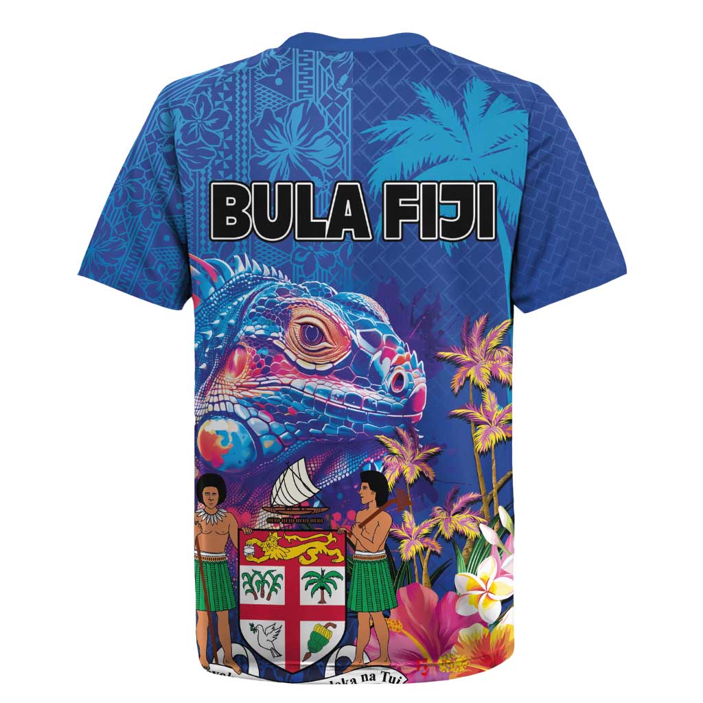 Fiji Bula Rugby Jersey Tropical Plants with Palm Tree and Iguana Colorful LT03 - Polynesian Pride
