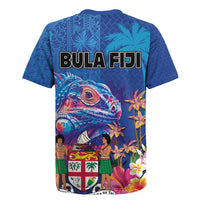 Fiji Bula Rugby Jersey Tropical Plants with Palm Tree and Iguana Colorful LT03 - Polynesian Pride