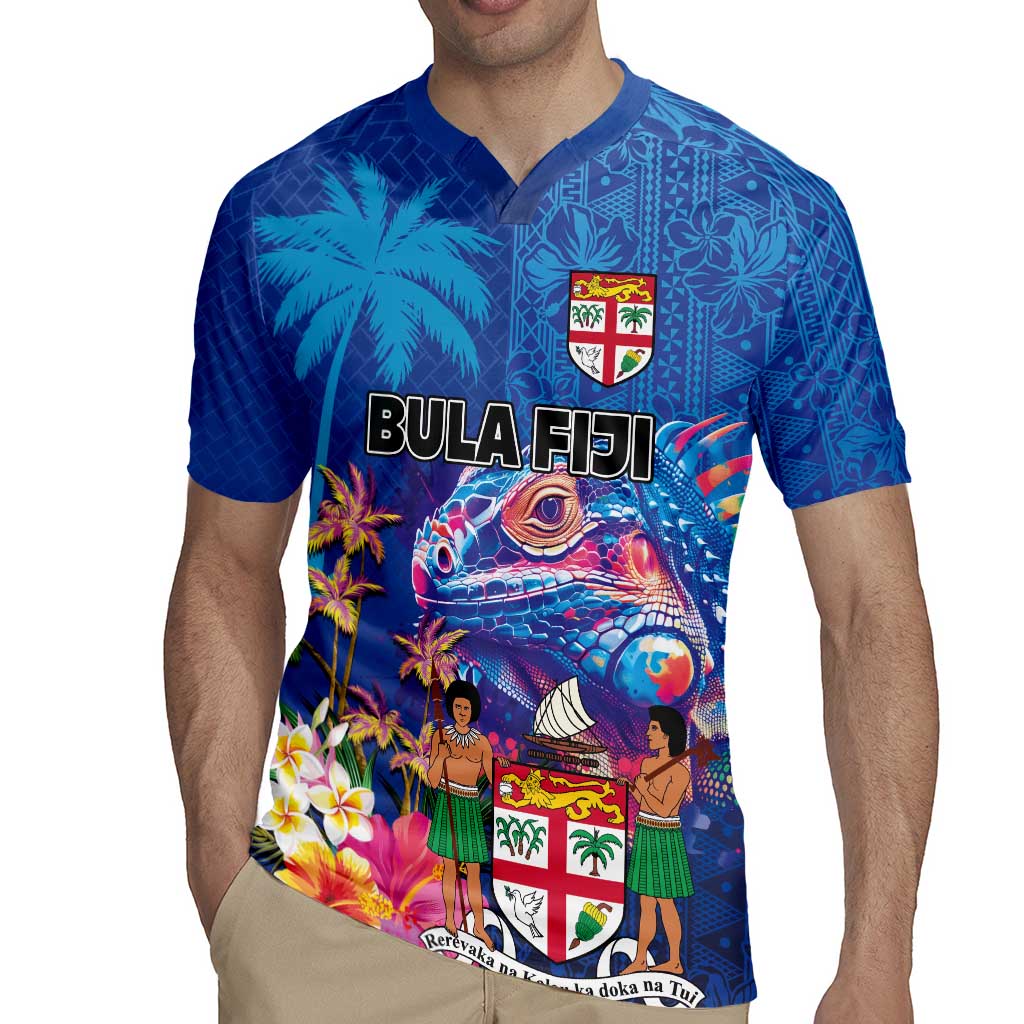 Fiji Bula Rugby Jersey Tropical Plants with Palm Tree and Iguana Colorful LT03 - Polynesian Pride