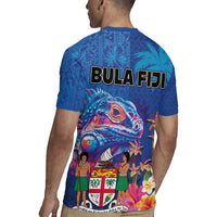 Fiji Bula Rugby Jersey Tropical Plants with Palm Tree and Iguana Colorful LT03 - Polynesian Pride