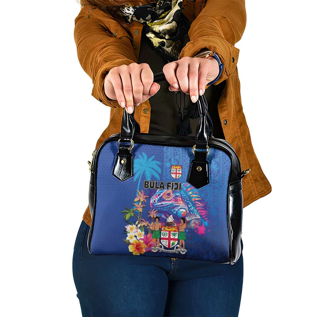 Fiji Bula Shoulder Handbag Tropical Plants with Palm Tree and Iguana Colorful LT03 One Size Blue - Polynesian Pride