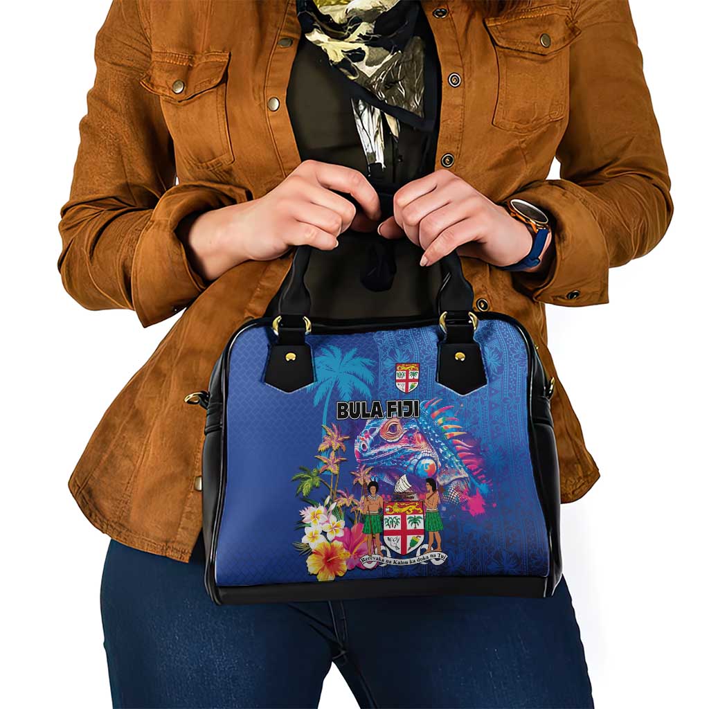 Fiji Bula Shoulder Handbag Tropical Plants with Palm Tree and Iguana Colorful LT03 - Polynesian Pride