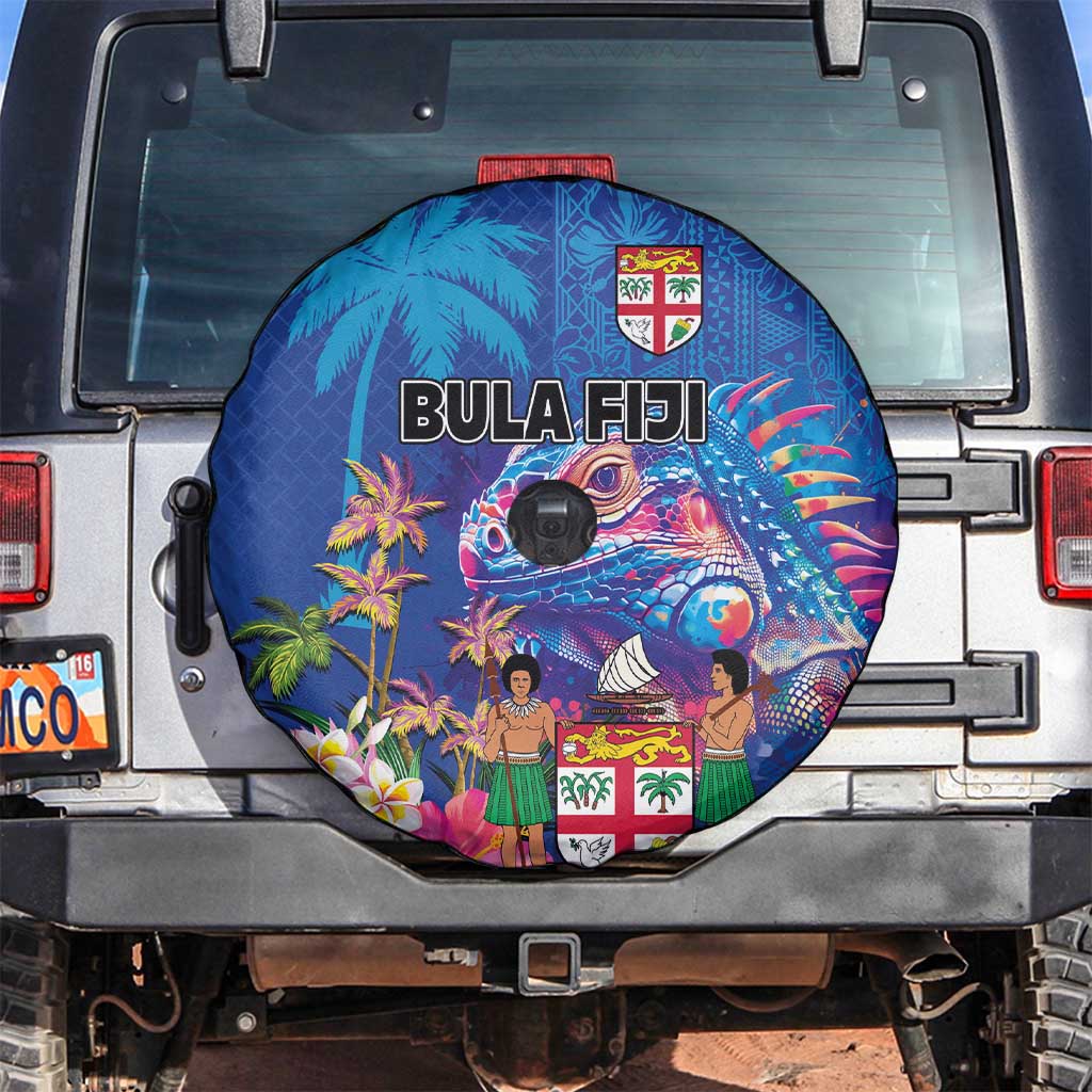 Fiji Bula Spare Tire Cover Tropical Plants with Palm Tree and Iguana Colorful