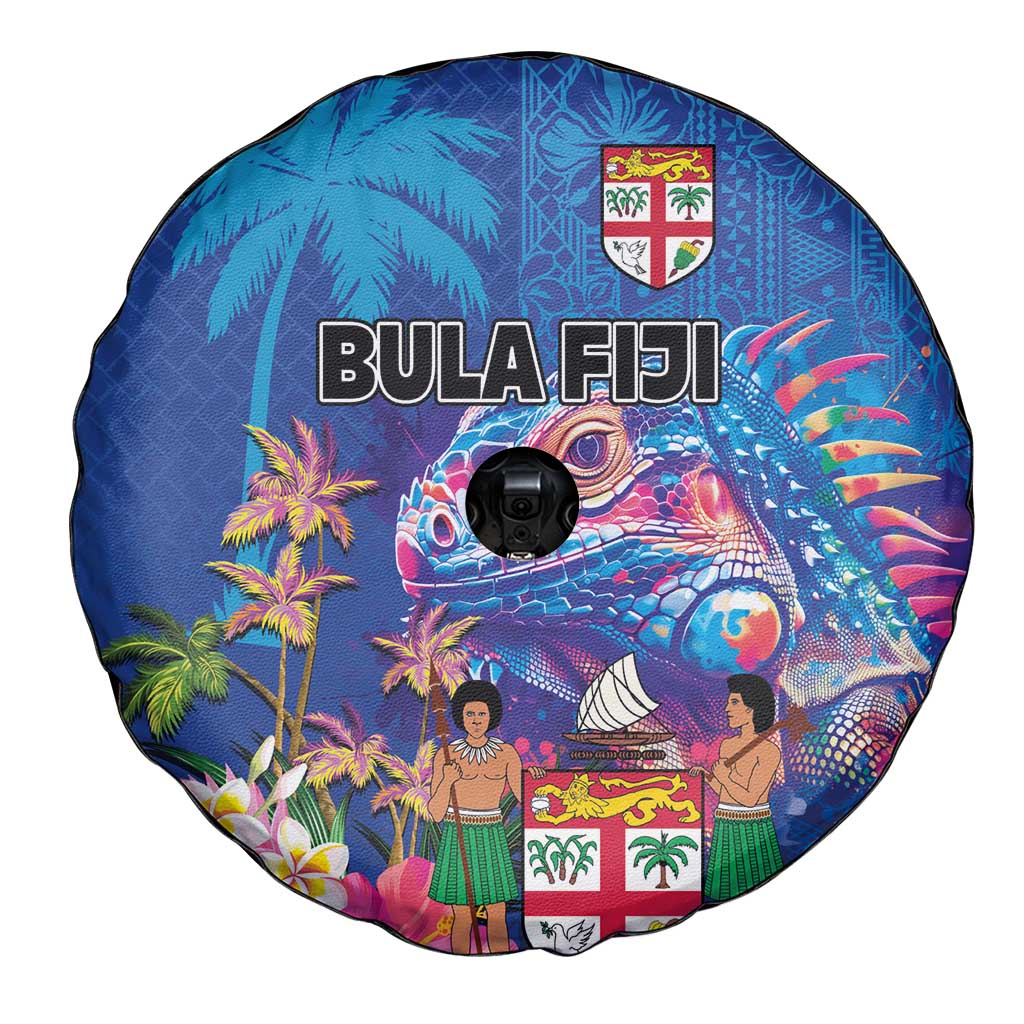 Fiji Bula Spare Tire Cover Tropical Plants with Palm Tree and Iguana Colorful