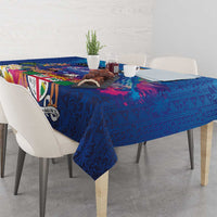 Fiji Bula Tablecloth Tropical Plants with Palm Tree and Iguana Colorful
