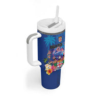 Fiji Bula Tumbler With Handle Tropical Plants with Palm Tree and Iguana Colorful LT03 - Polynesian Pride