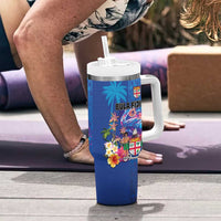 Fiji Bula Tumbler With Handle Tropical Plants with Palm Tree and Iguana Colorful LT03 - Polynesian Pride