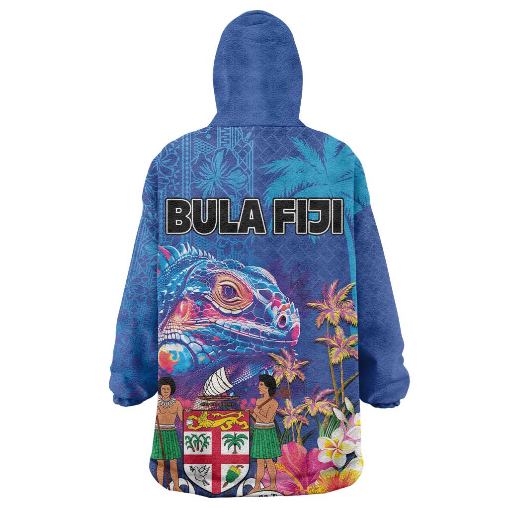 Fiji Bula Wearable Blanket Hoodie Tropical Plants with Palm Tree and Iguana Colorful