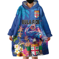 Fiji Bula Wearable Blanket Hoodie Tropical Plants with Palm Tree and Iguana Colorful