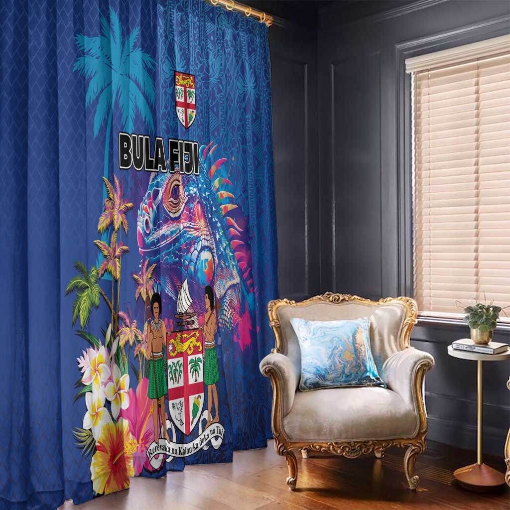 Fiji Bula Window Curtain Tropical Plants with Palm Tree and Iguana Colorful LT03 - Polynesian Pride