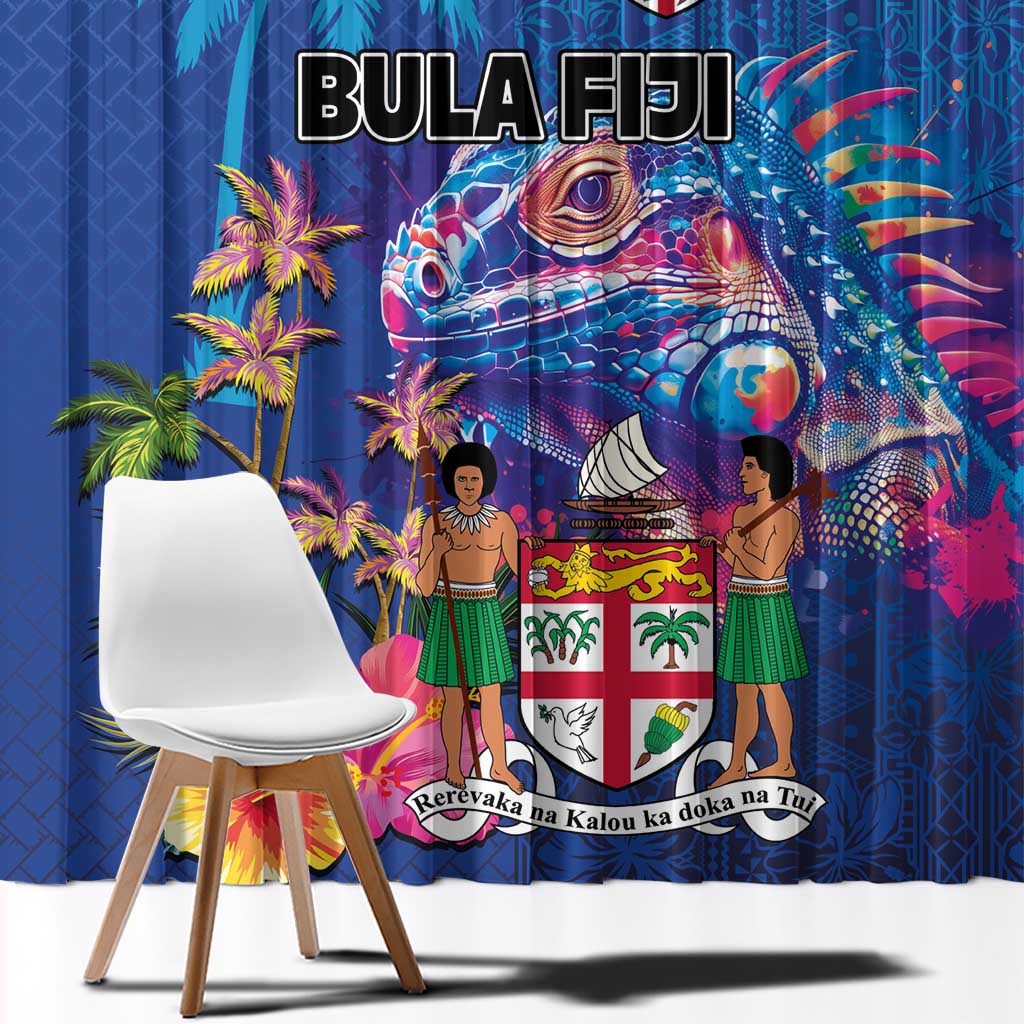 Fiji Bula Window Curtain Tropical Plants with Palm Tree and Iguana Colorful LT03 - Polynesian Pride