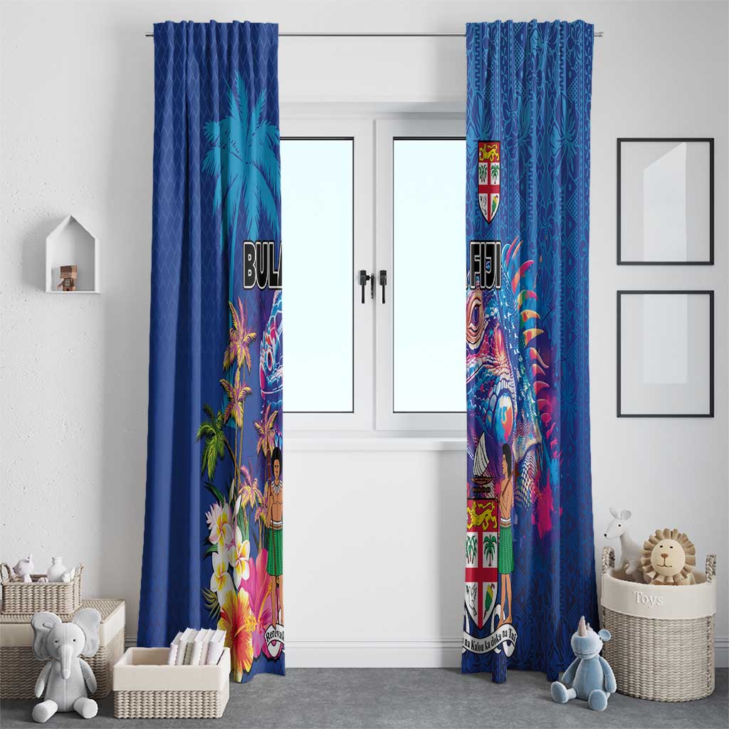 Fiji Bula Window Curtain Tropical Plants with Palm Tree and Iguana Colorful LT03 - Polynesian Pride