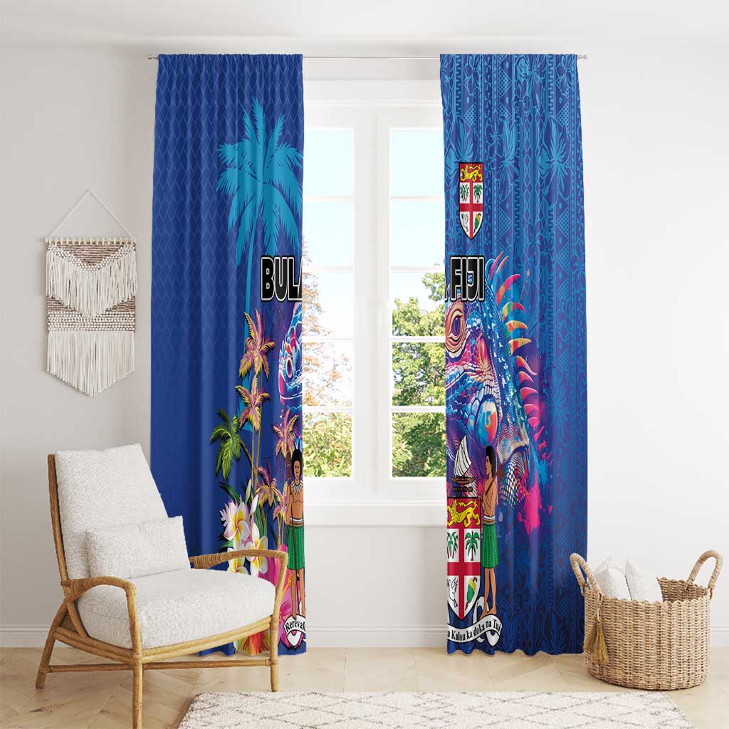 Fiji Bula Window Curtain Tropical Plants with Palm Tree and Iguana Colorful LT03 - Polynesian Pride