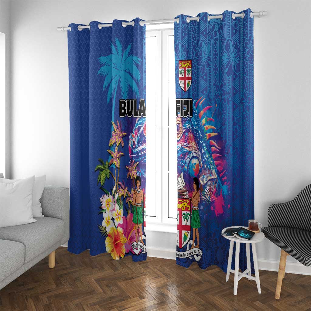 Fiji Bula Window Curtain Tropical Plants with Palm Tree and Iguana Colorful LT03 With Grommets Blue - Polynesian Pride