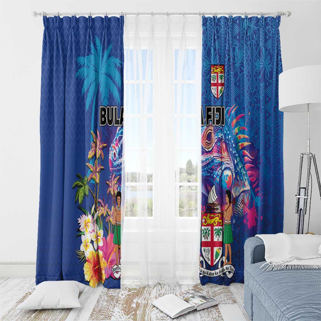 Fiji Bula Window Curtain Tropical Plants with Palm Tree and Iguana Colorful LT03 - Polynesian Pride
