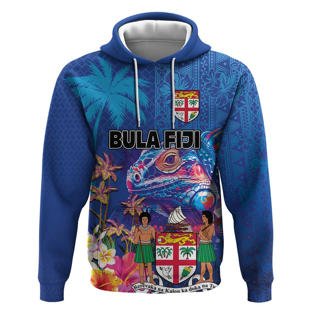 Fiji Bula Zip Hoodie Tropical Plants with Palm Tree and Iguana Colorful