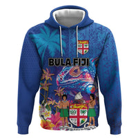 Fiji Bula Zip Hoodie Tropical Plants with Palm Tree and Iguana Colorful