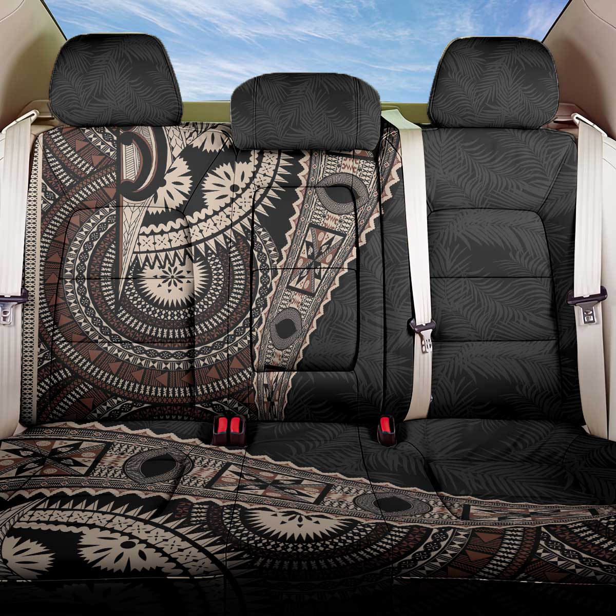 Fiji Traditional Masi Back Car Seat Cover Tapa Art Palm Leaves Pattern